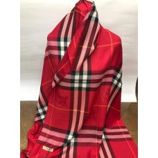 Burberry Scarf Red Check Shawl Authentic 100% Wrap Black Plaid Giant Made Classic